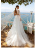 Ivory Glitter Tulle V Back Modern Wedding Dress